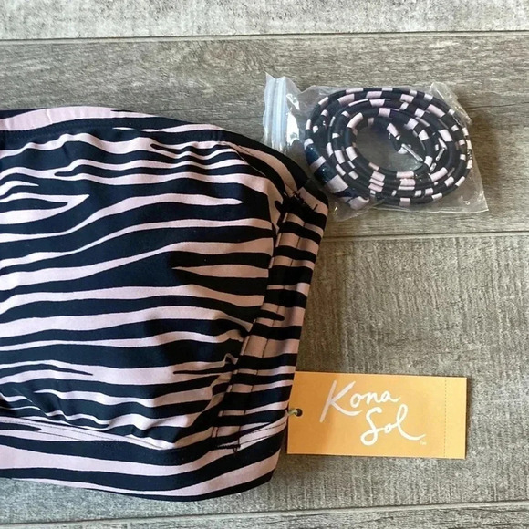NWT- Kona Sol Molded zebra print bandeau bikini top | size D/DD - Picture 5 of 9